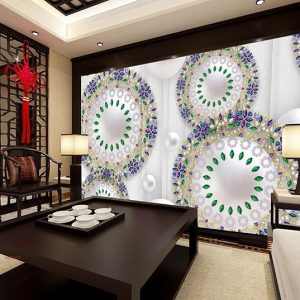 Wall26 - WEZ1557 Pearls Design Cosmetic Jewellery Ivory Circular Decorative Jewellery HD 3D Wall Sticker[15 ft x 11 ft] / [457 cm x 335 cm]